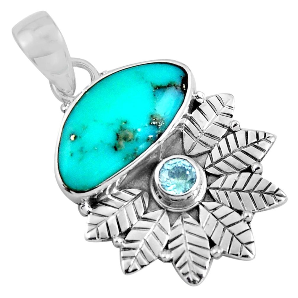 925 sterling silver 7.33cts natural blue campitos turquoise topaz pendant p90367