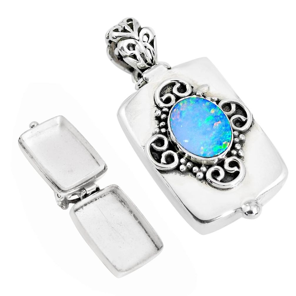 925 sterling silver 2.88cts natural blue doublet opal australian pendant p44898