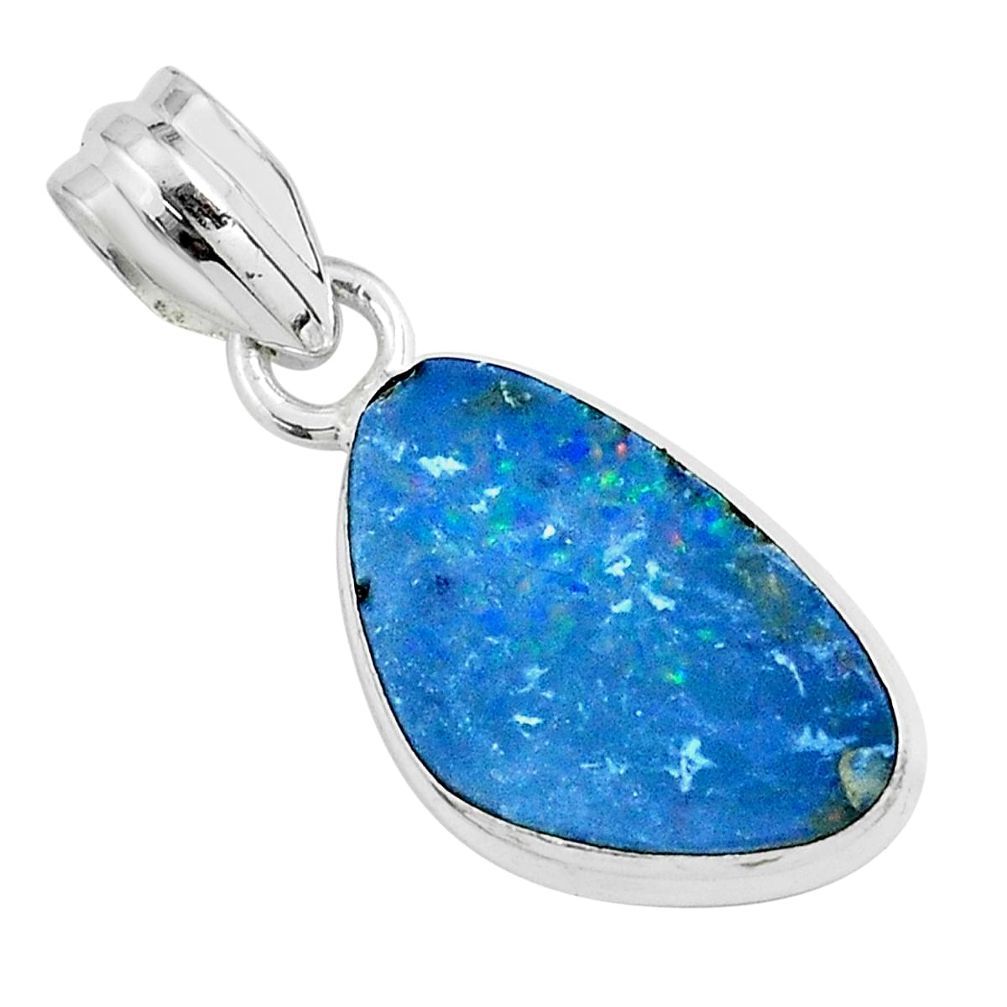 925 sterling silver 6.27cts natural blue doublet opal australian pendant p67859