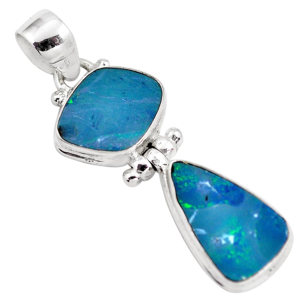 925 sterling silver 10.31cts natural blue doublet opal australian pendant p86824