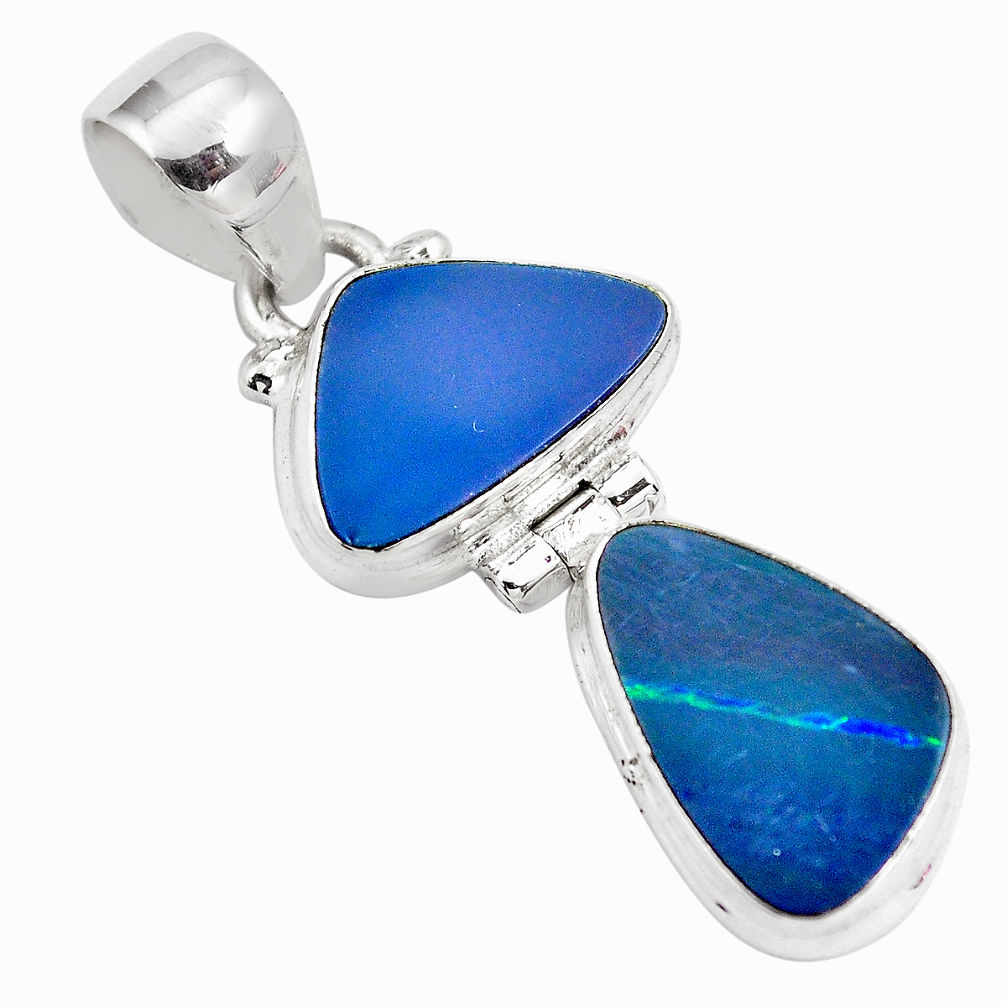 925 sterling silver 9.16cts natural blue doublet opal australian pendant p86840