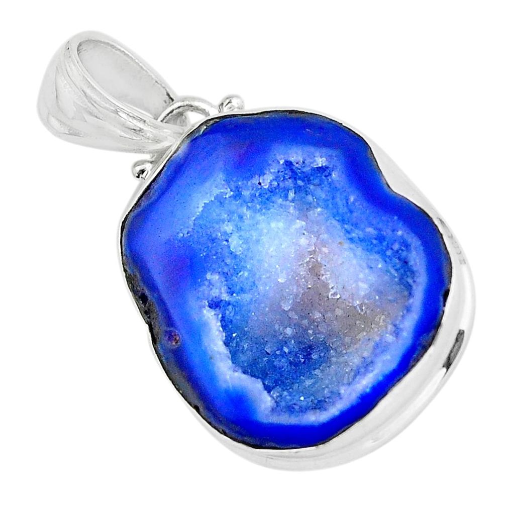 925 sterling silver 17.55cts natural blue geode druzy fancy pendant p58667