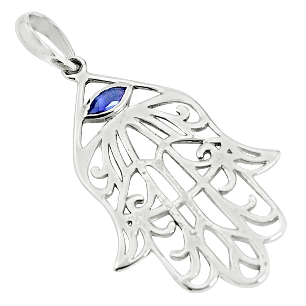 925 sterling silver 0.25cts natural blue iolite hand of god hamsa pendant p36335