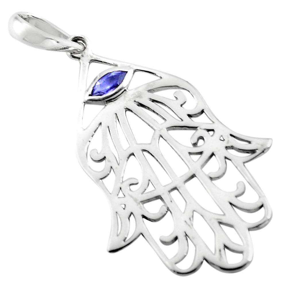 925 sterling silver 1.16cts natural blue iolite hand of god hamsa pendant p82484