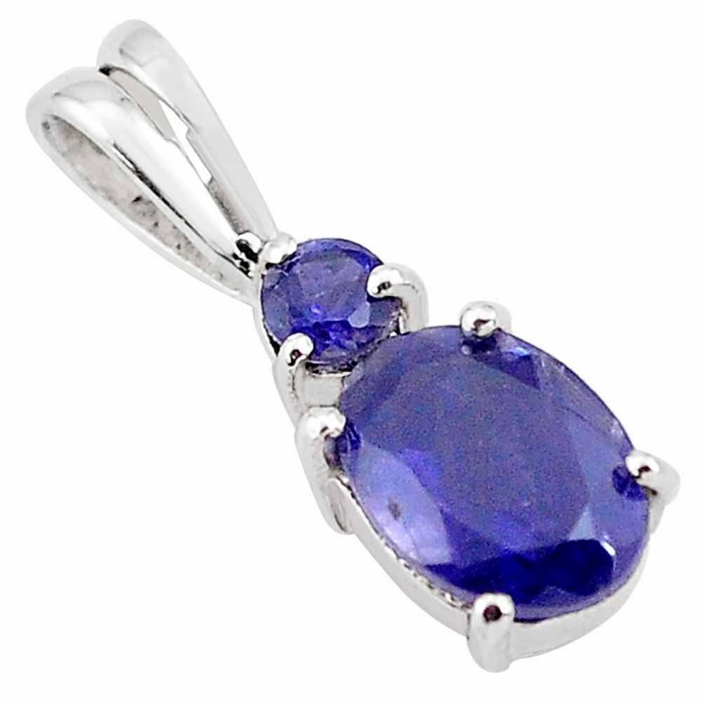 925 sterling silver 1.76cts natural blue iolite oval pendant jewelry p82570