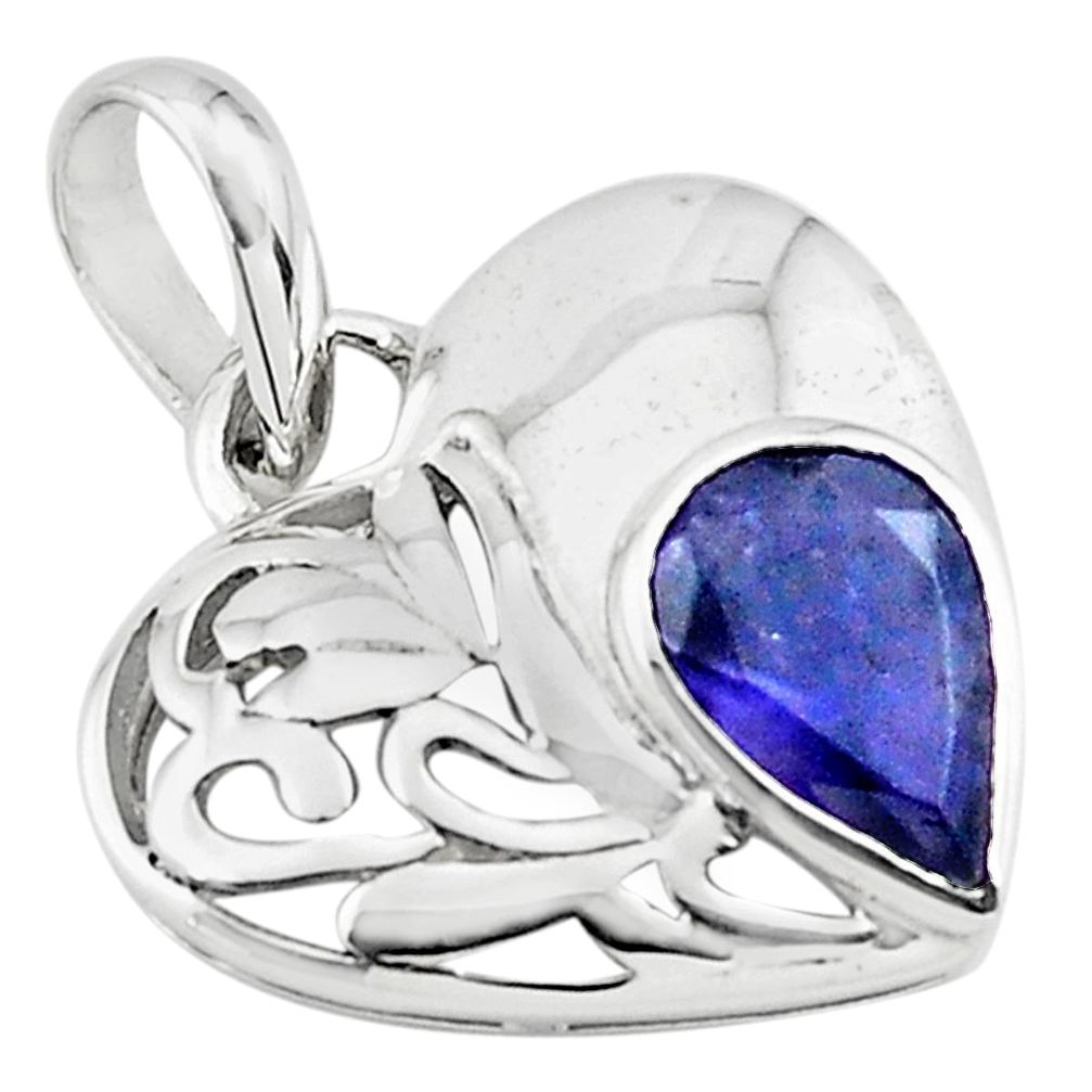 925 sterling silver 2.90cts natural blue iolite pear heart pendant p73800