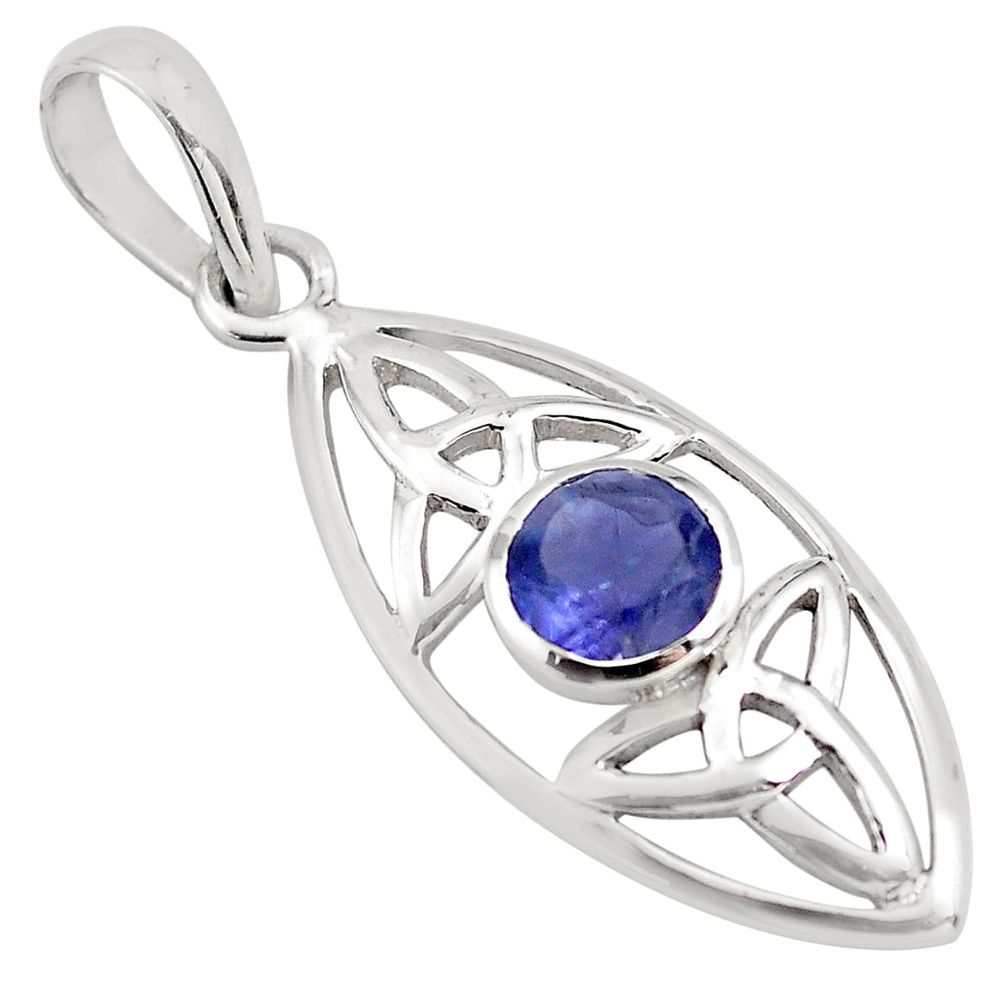 925 sterling silver 1.24cts natural blue iolite round pendant jewelry p82036