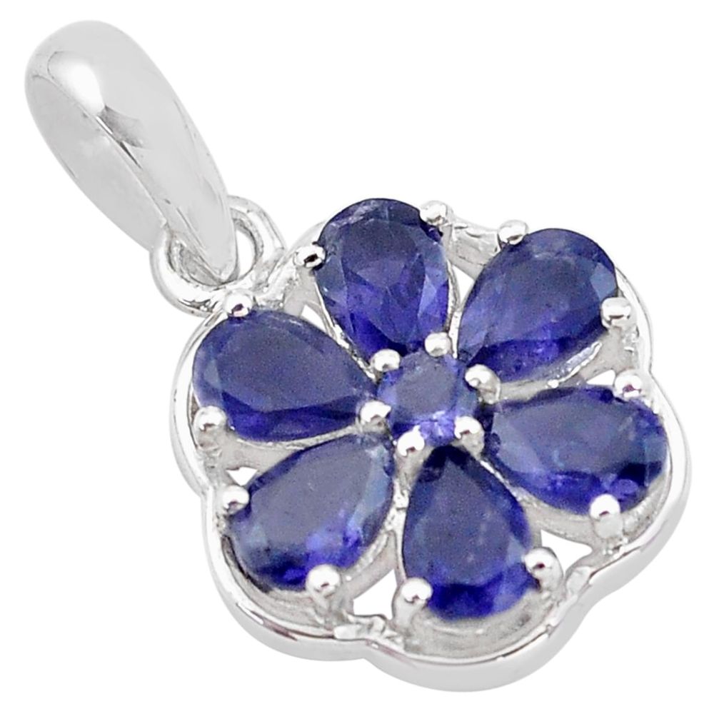 925 sterling silver 6.43cts natural blue iolite round pendant jewelry p83799