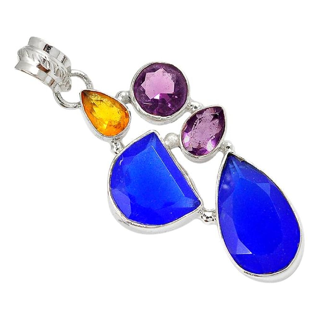 925 sterling silver natural blue jade amethyst citrine pendant jewelry h96112