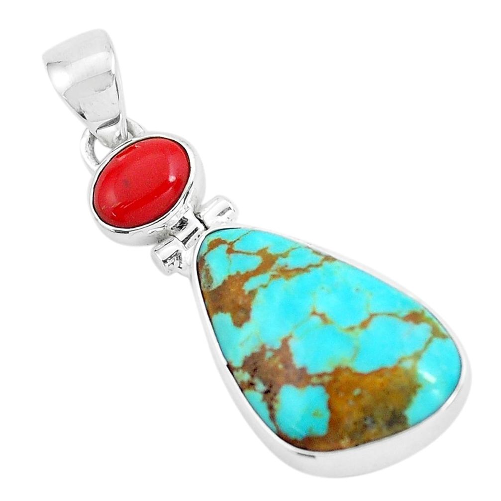 925 sterling silver 11.17cts natural blue kingman turquoise coral pendant p65297