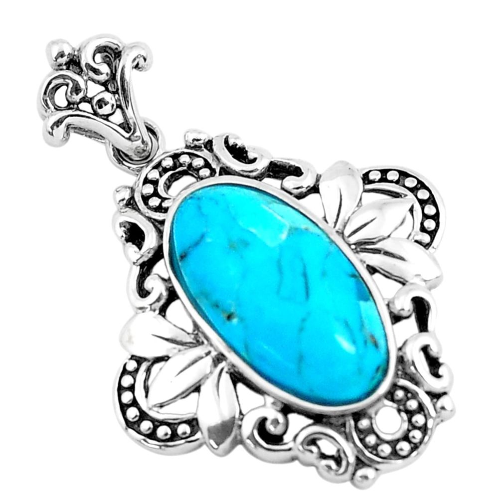 925 sterling silver 5.79cts natural blue kingman turquoise oval pendant c1760