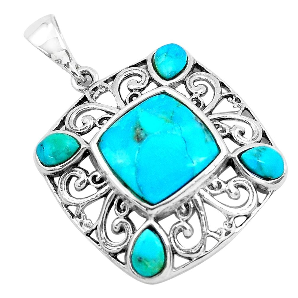 925 sterling silver 12.10cts natural blue kingman turquoise pendant c1751