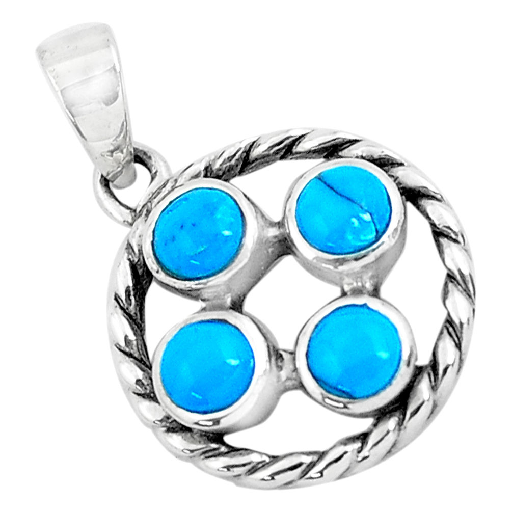 LAB 925 sterling silver 1.96cts natural blue kingman turquoise pendant jewelry c1648