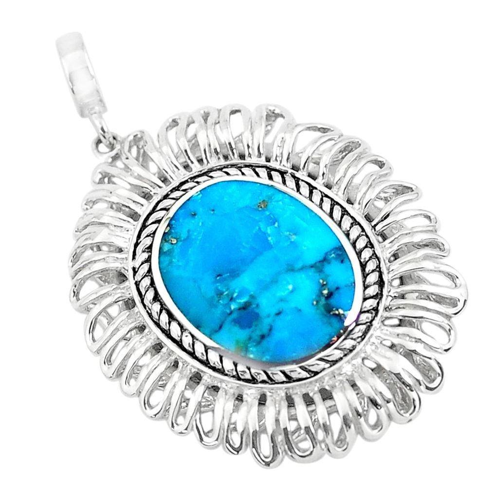 925 sterling silver 6.31cts natural blue kingman turquoise pendant jewelry c1678