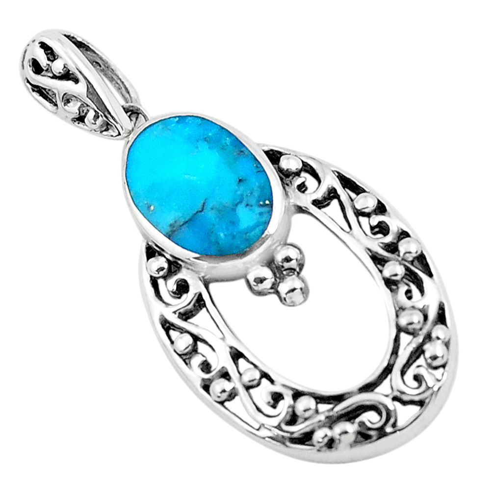 LAB 925 sterling silver 2.92cts natural blue kingman turquoise pendant jewelry c1731