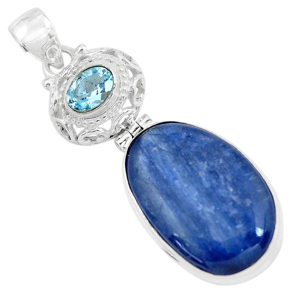 925 sterling silver 24.38cts natural blue kyanite fancy topaz pendant p59370