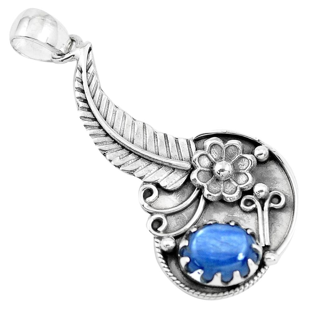 925 sterling silver 4.35cts natural blue kyanite flower pendant jewelry p41850