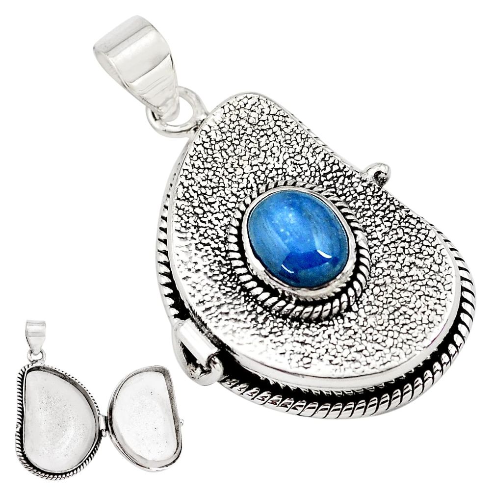 925 sterling silver 3.74cts natural blue kyanite oval poison box pendant p79830