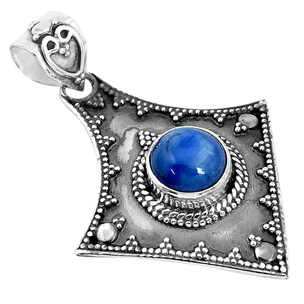925 sterling silver 3.51cts natural blue kyanite round pendant jewelry p33516