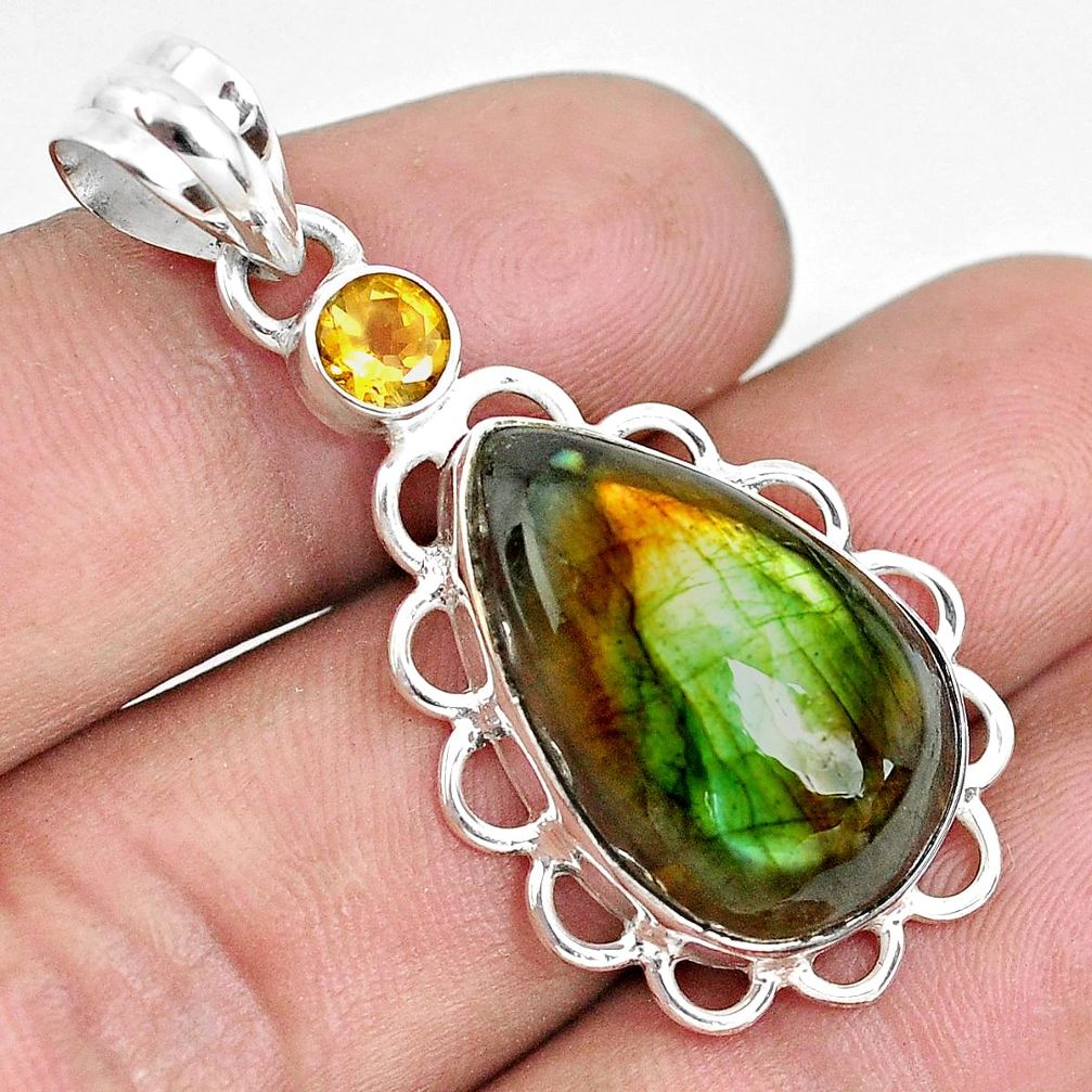 925 sterling silver 15.65cts natural blue labradorite citrine pendant d31175