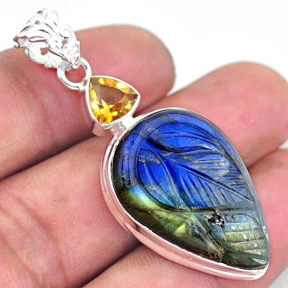 925 sterling silver 25.60cts natural blue labradorite citrine pendant p59276