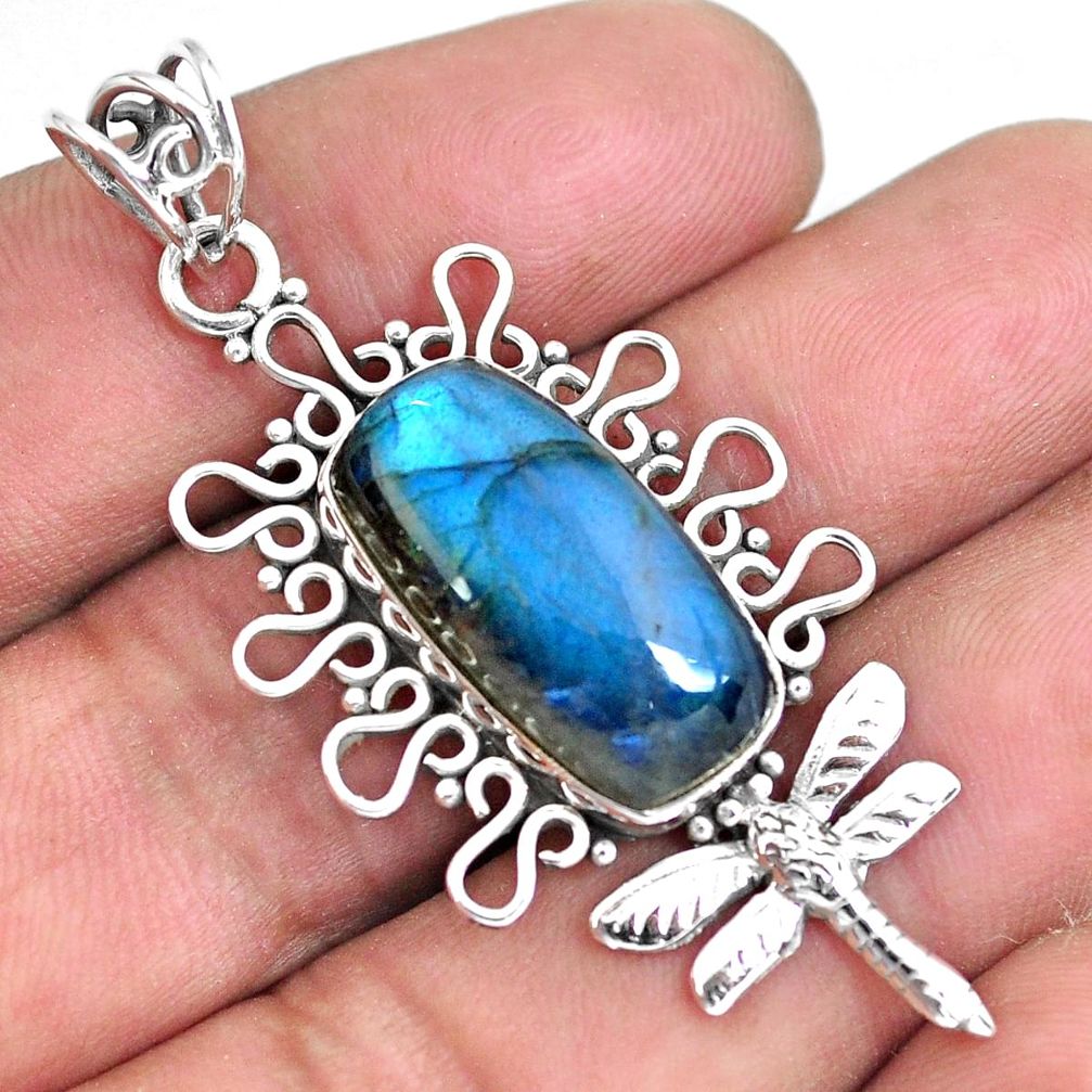 925 sterling silver 11.02cts natural blue labradorite dragonfly pendant p59778