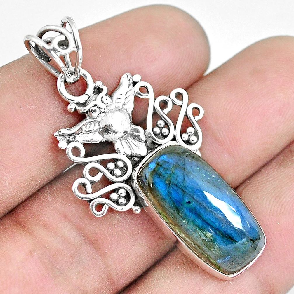 925 sterling silver 9.64cts natural blue labradorite owl pendant jewelry p59878