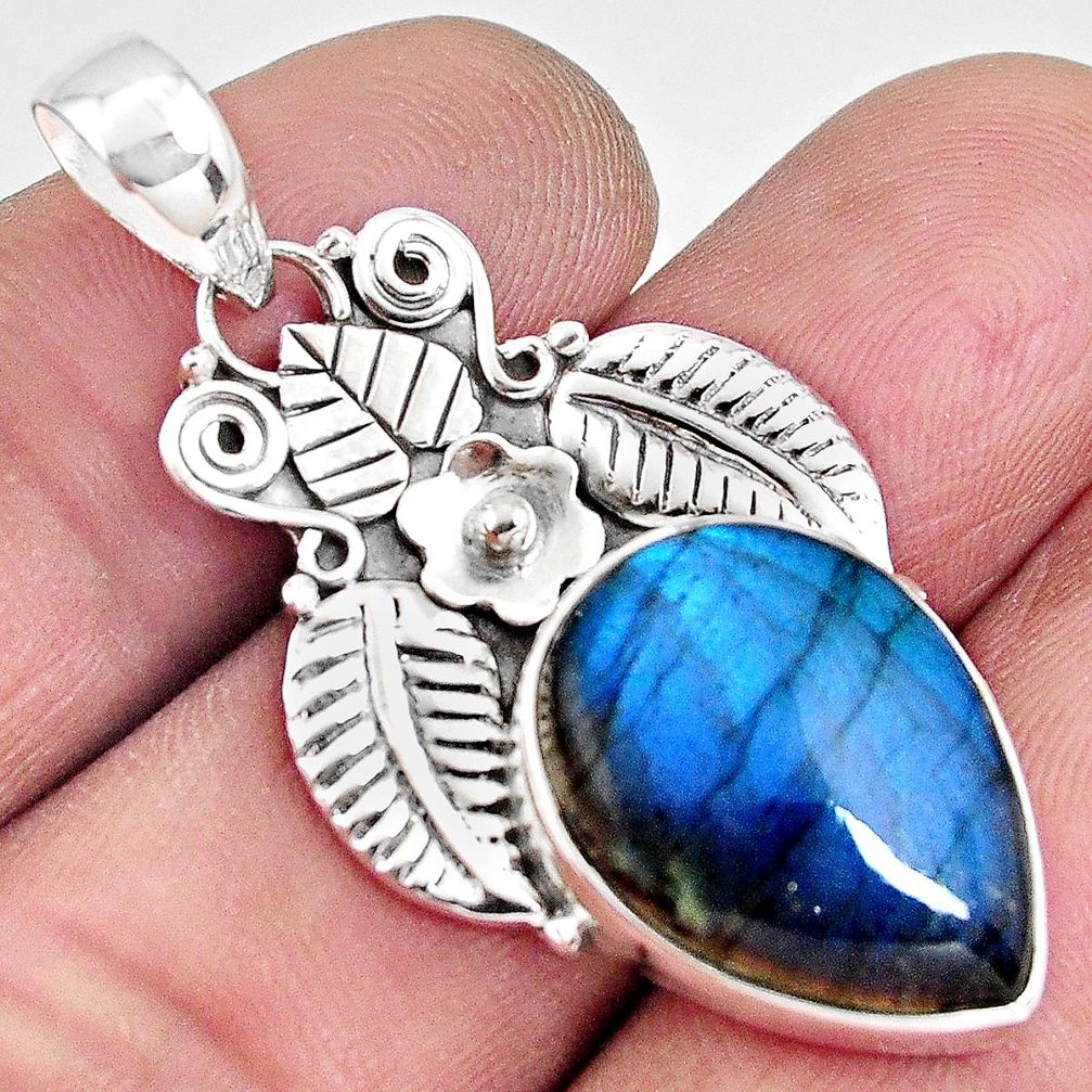 925 sterling silver 14.55cts natural blue labradorite pear pendant p90280