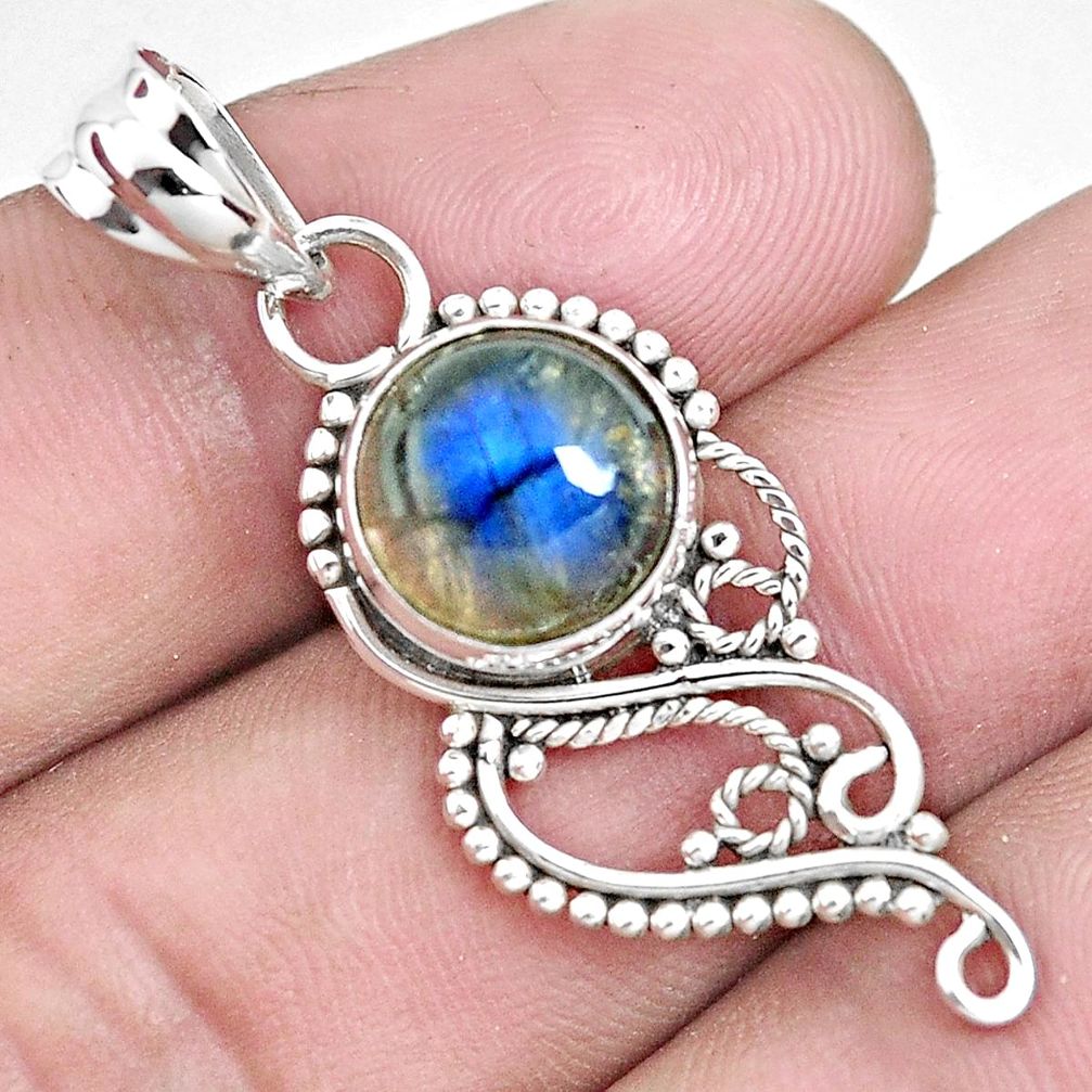 925 sterling silver 5.40cts natural blue labradorite pendant jewelry p39398