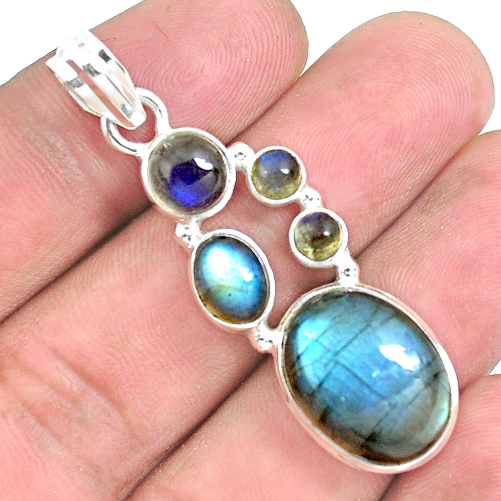 925 sterling silver 15.01cts natural blue labradorite pendant jewelry p39804