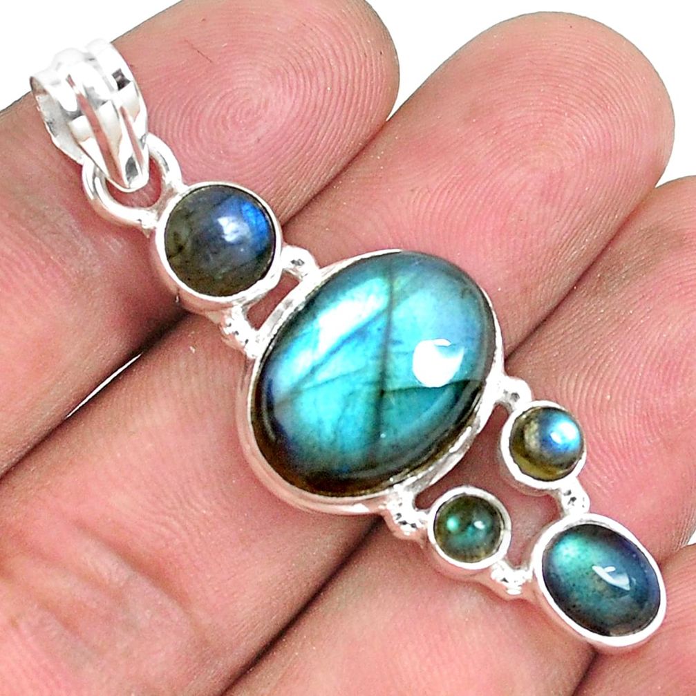 925 sterling silver 14.80cts natural blue labradorite pendant jewelry p39811