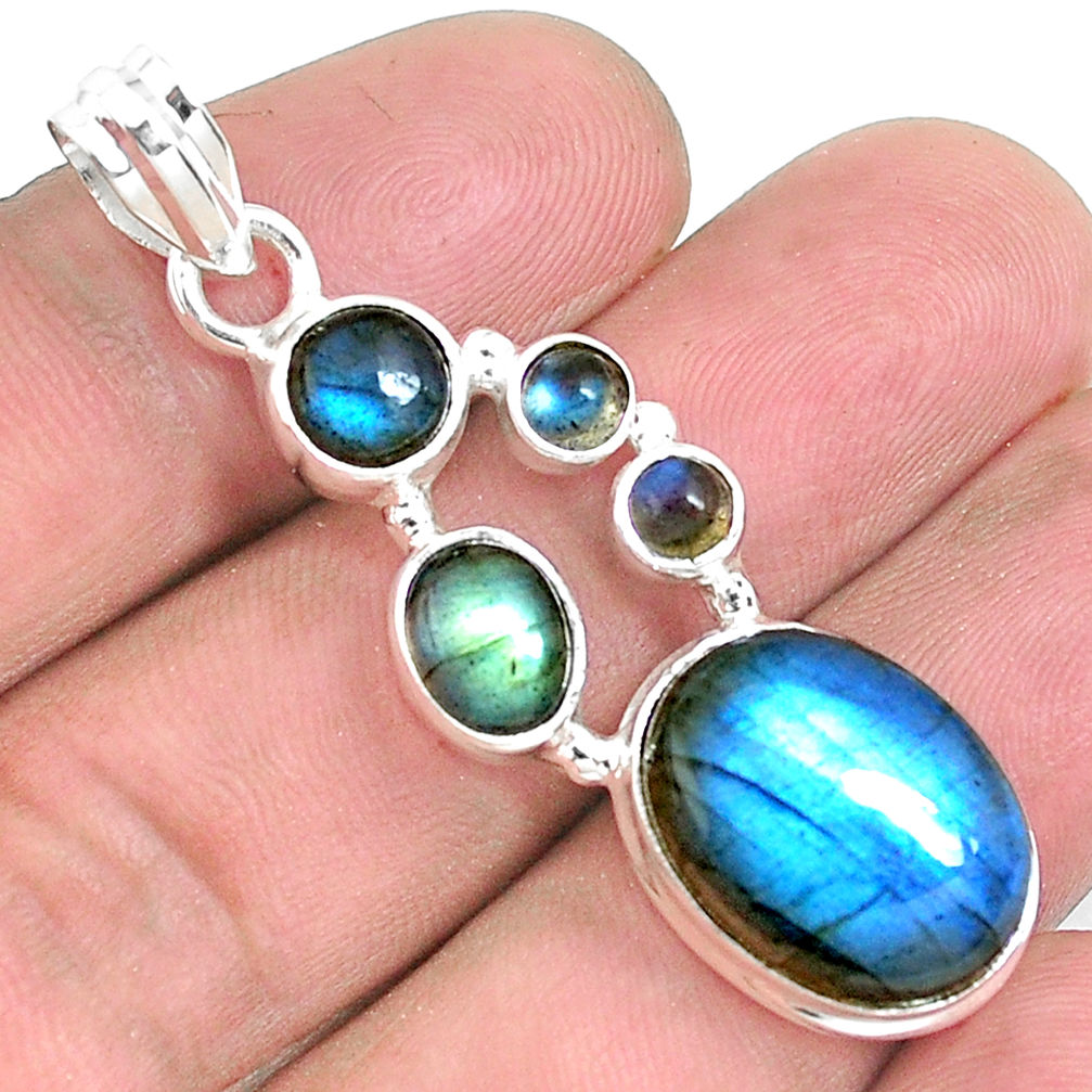 925 sterling silver 14.70cts natural blue labradorite pendant jewelry p39817