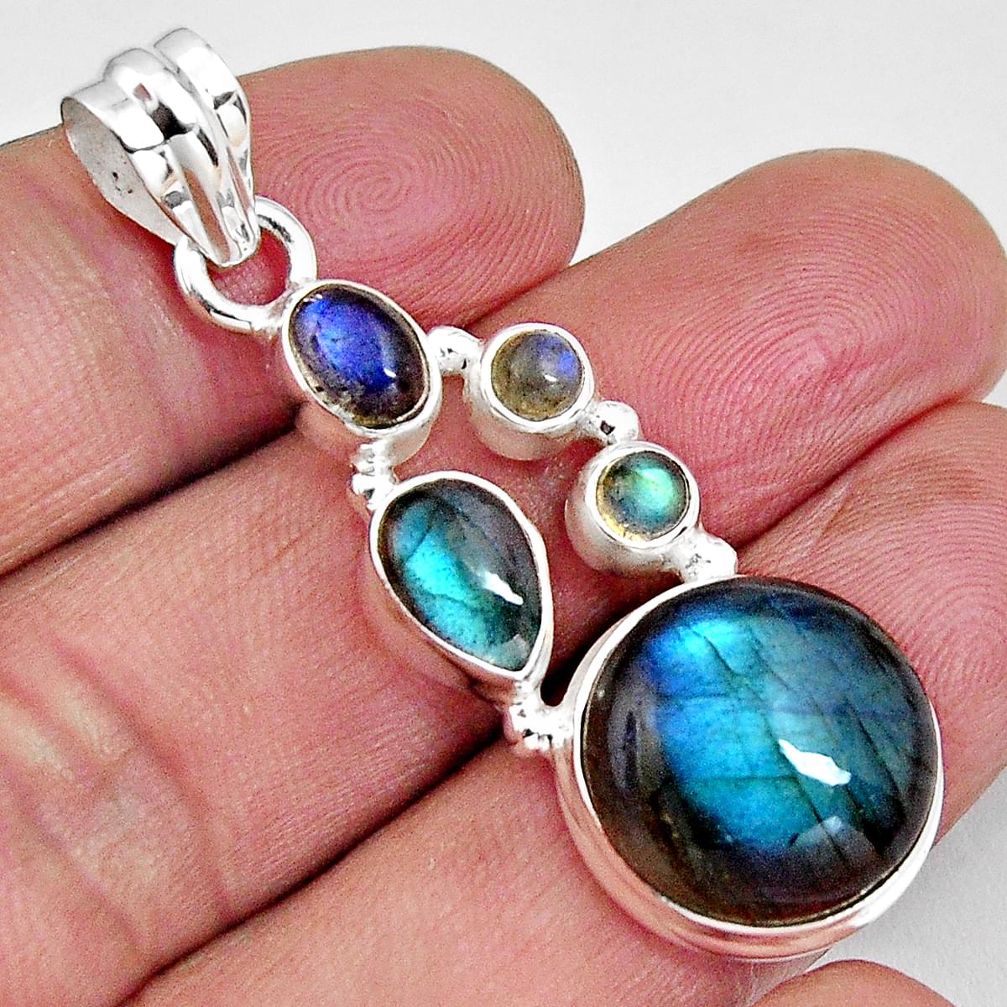 925 sterling silver 17.20cts natural blue labradorite pendant jewelry p89195