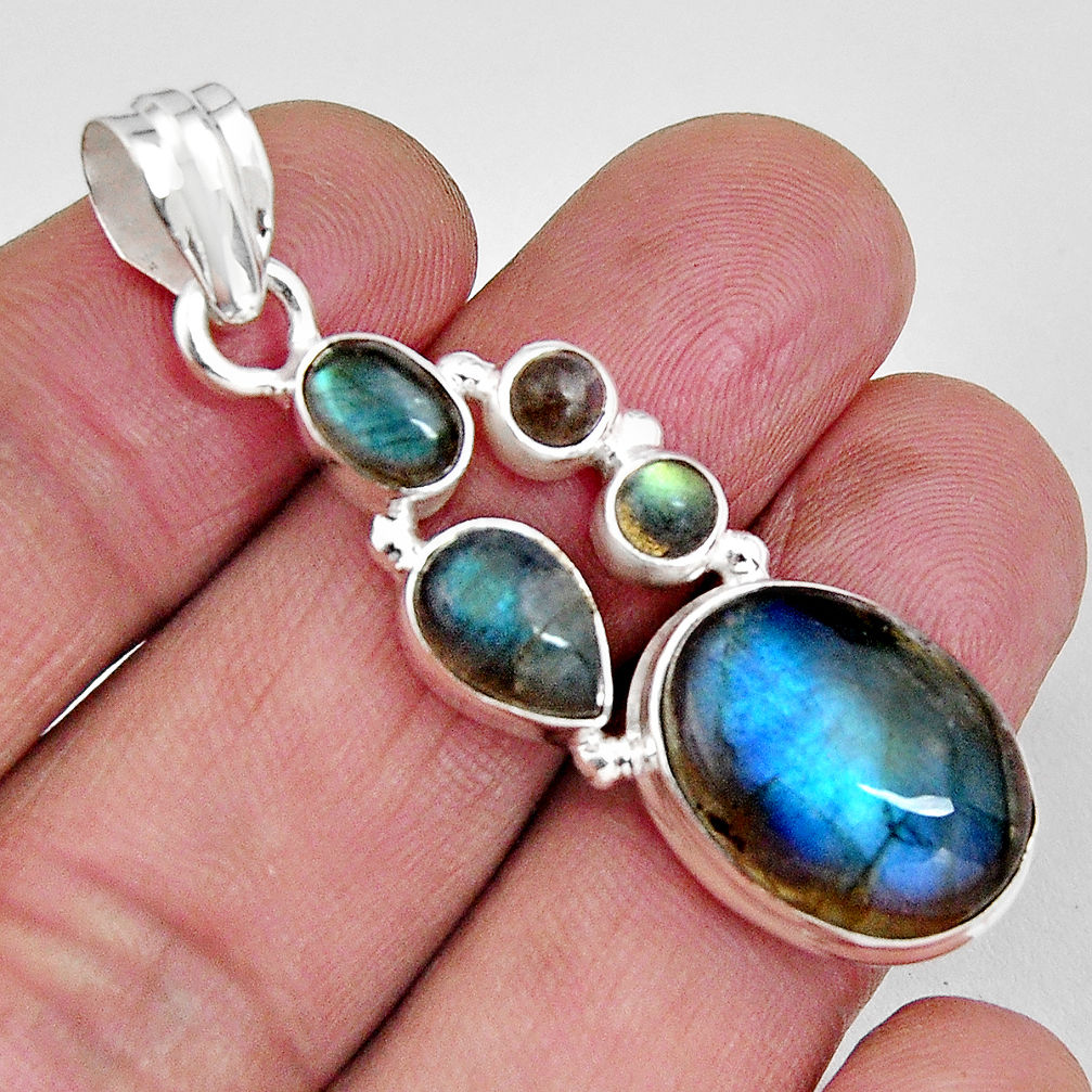 925 sterling silver 14.86cts natural blue labradorite pendant jewelry p89199