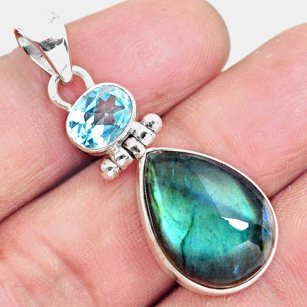 925 sterling silver 3.01cts natural blue labradorite topaz pear pendant p87734