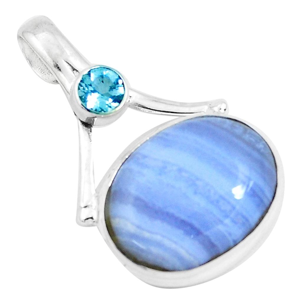 925 sterling silver 16.06cts natural blue lace agate oval topaz pendant d31256