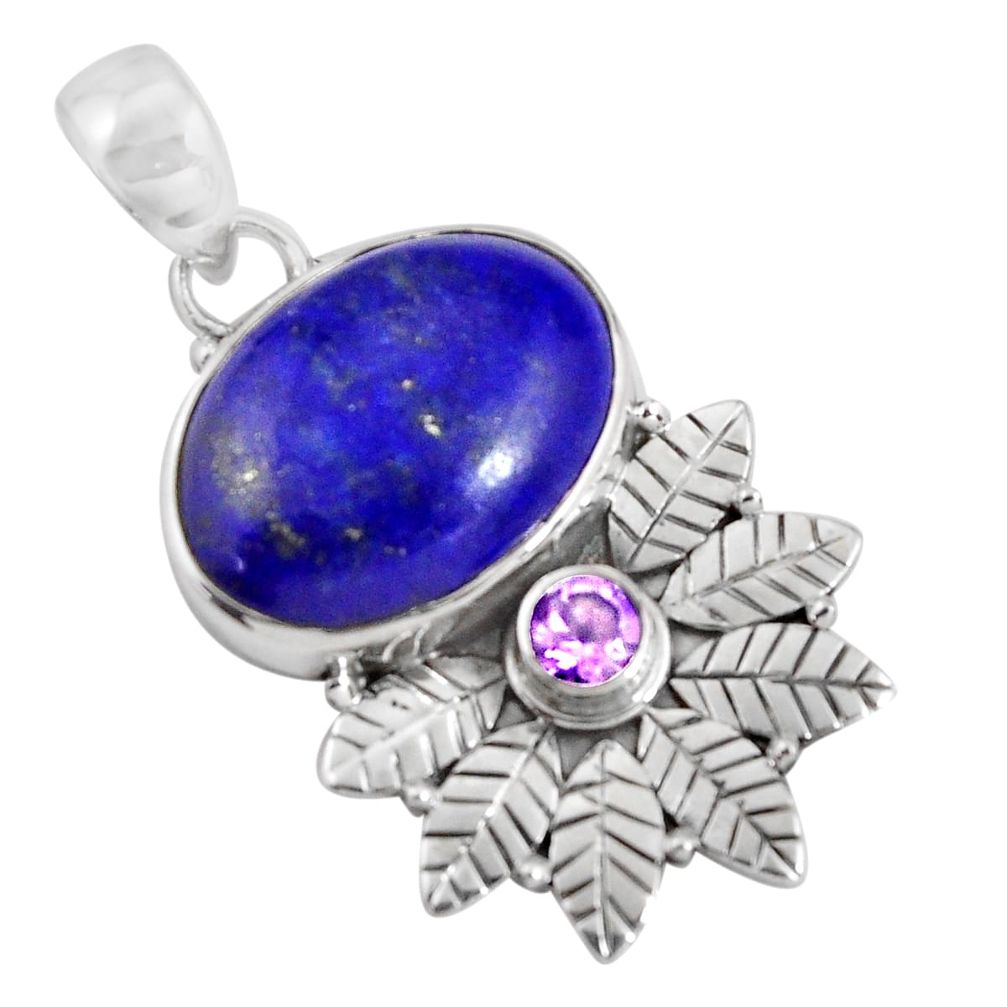 925 sterling silver 14.63cts natural blue lapis lazuli amethyst pendant p90369