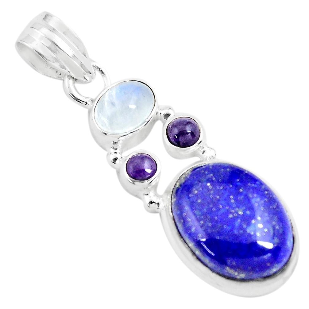 925 sterling silver 12.36cts natural blue lapis lazuli moonstone pendant p70432