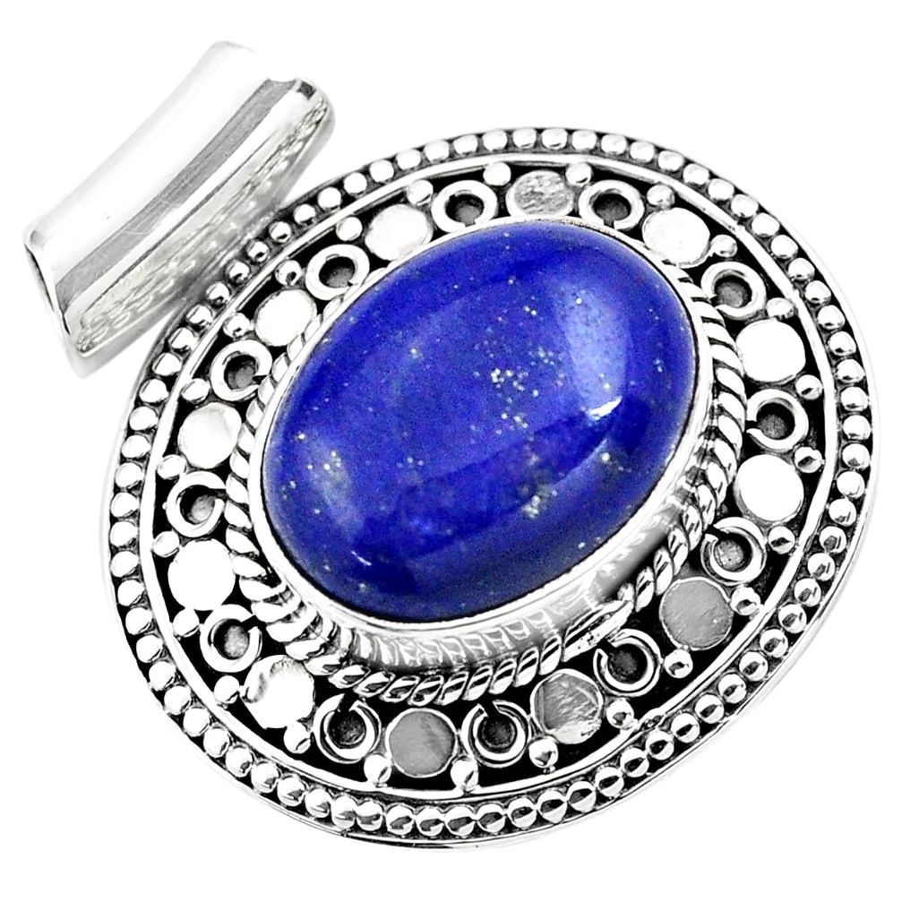 925 sterling silver 10.43cts natural blue lapis lazuli oval pendant p86646