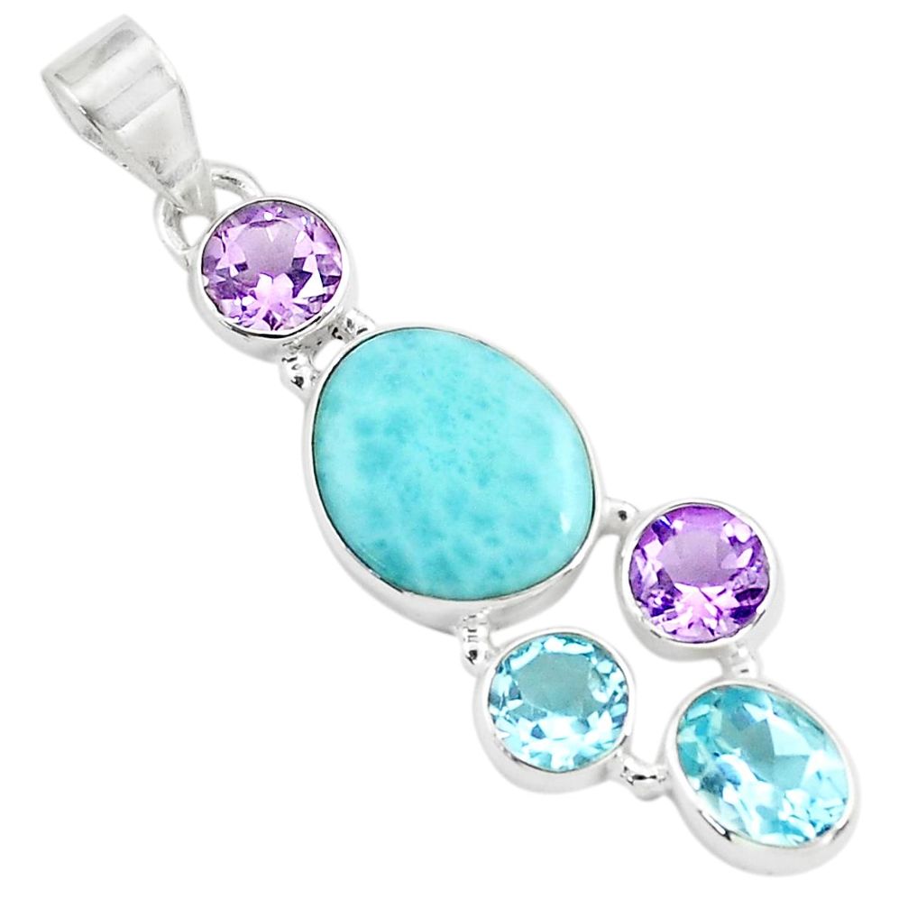 925 sterling silver 10.78cts natural blue larimar amethyst topaz pendant p71033