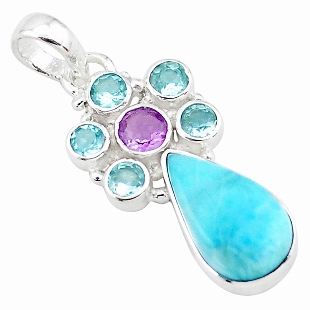 925 sterling silver 13.27cts natural blue larimar amethyst topaz pendant p74091