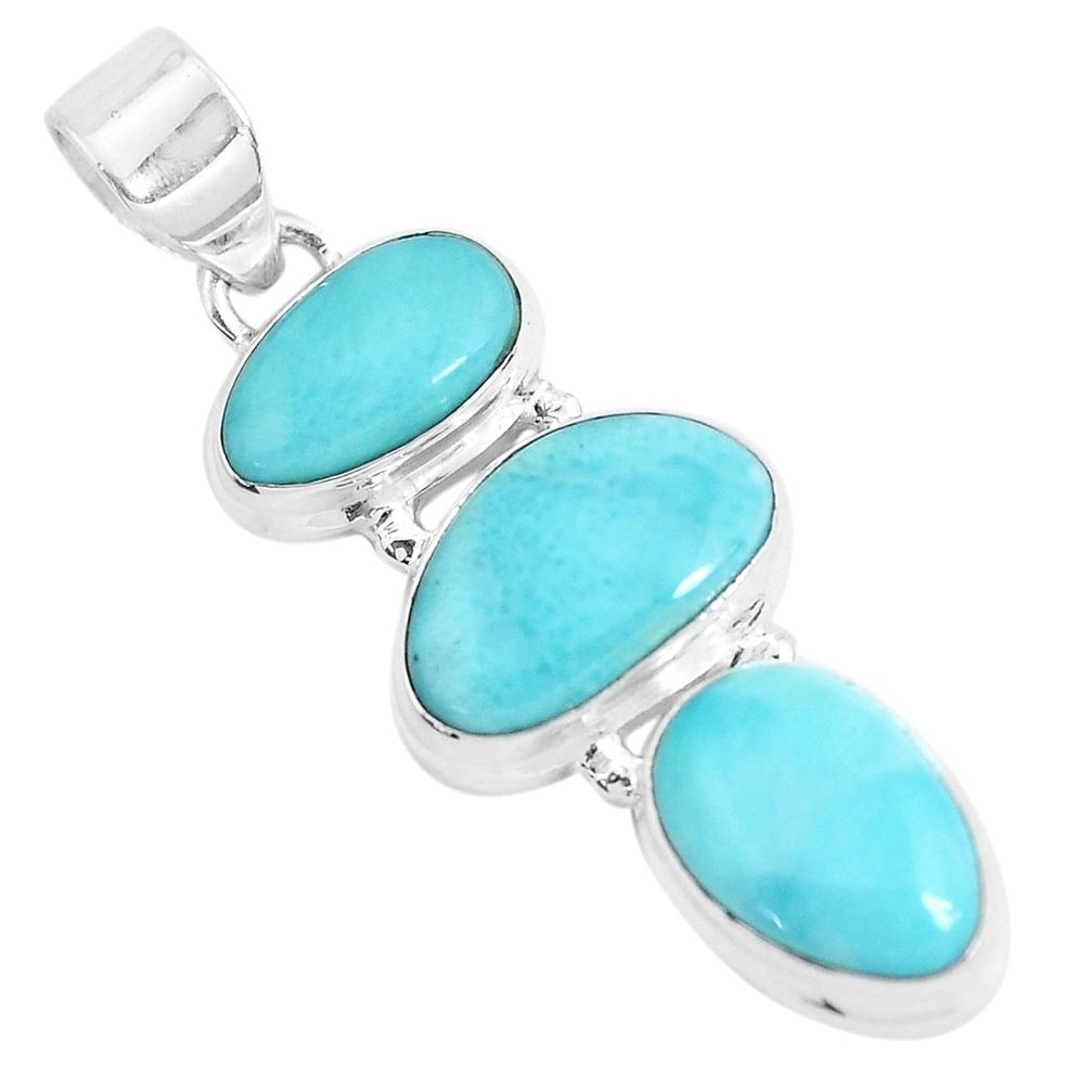 925 sterling silver 16.54cts natural blue larimar fancy pendant jewelry p47671