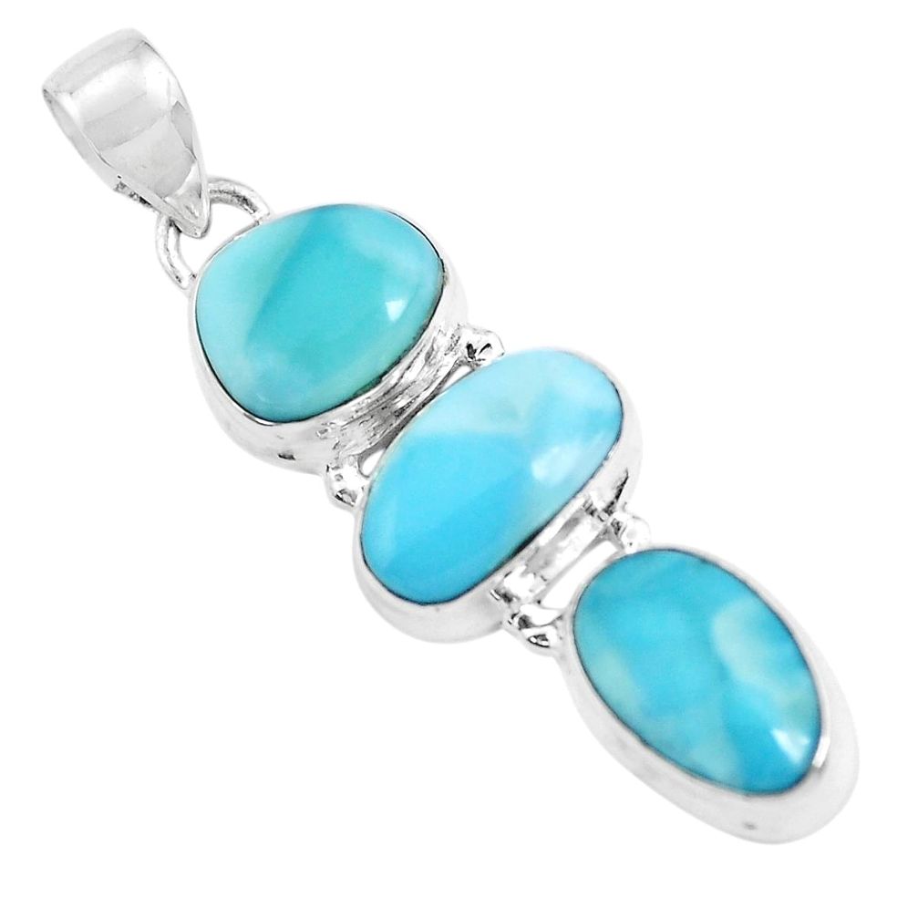 925 sterling silver 15.16cts natural blue larimar fancy pendant jewelry p47679