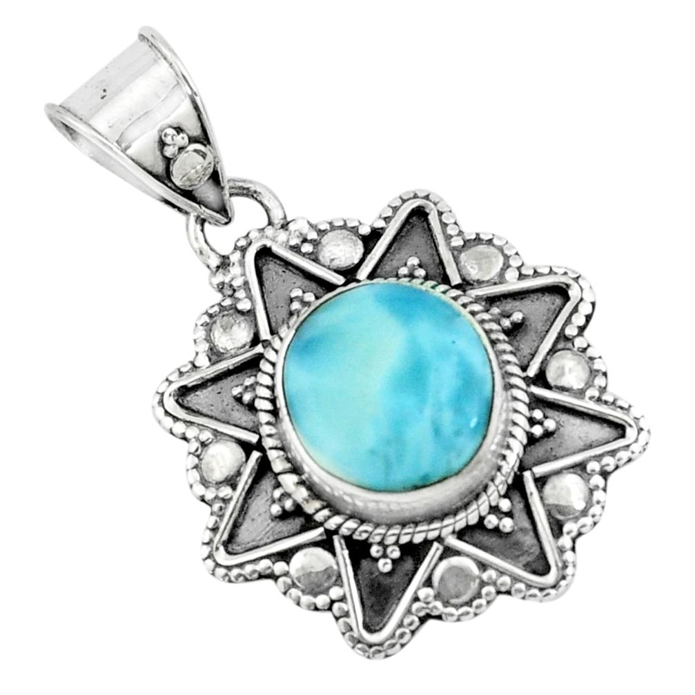 925 sterling silver 4.69cts natural blue larimar fancy pendant jewelry p66667