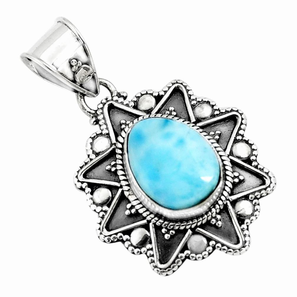 925 sterling silver 4.92cts natural blue larimar fancy pendant jewelry p71252