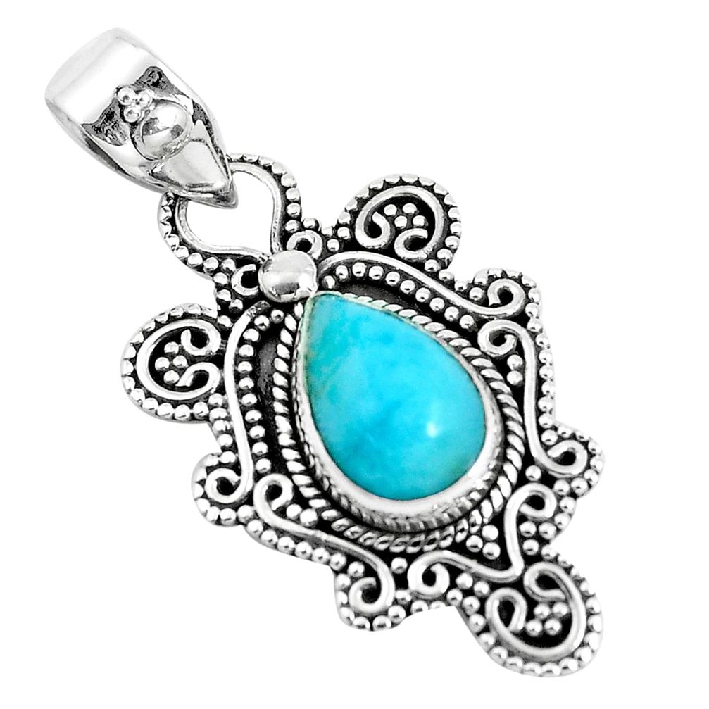 925 sterling silver 4.70cts natural blue larimar pear pendant jewelry d31104