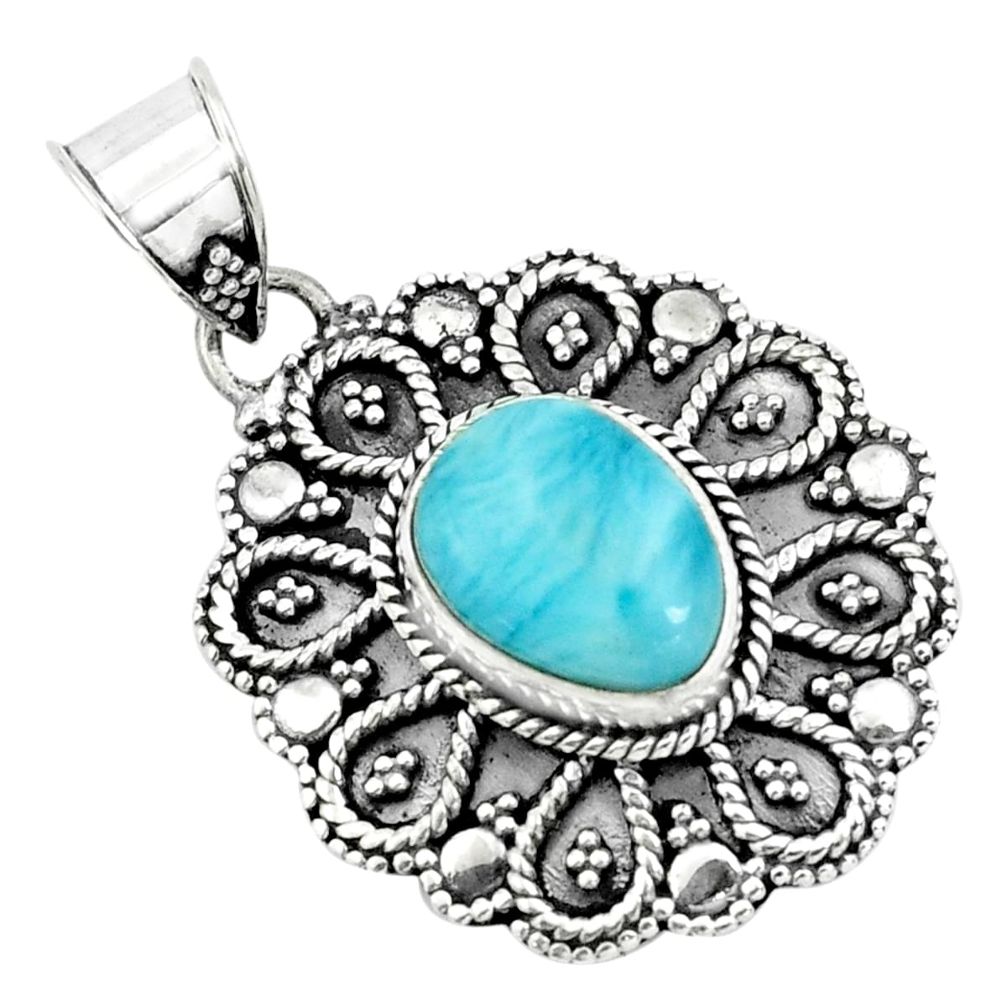 925 sterling silver 4.22cts natural blue larimar pendant jewelry p66638