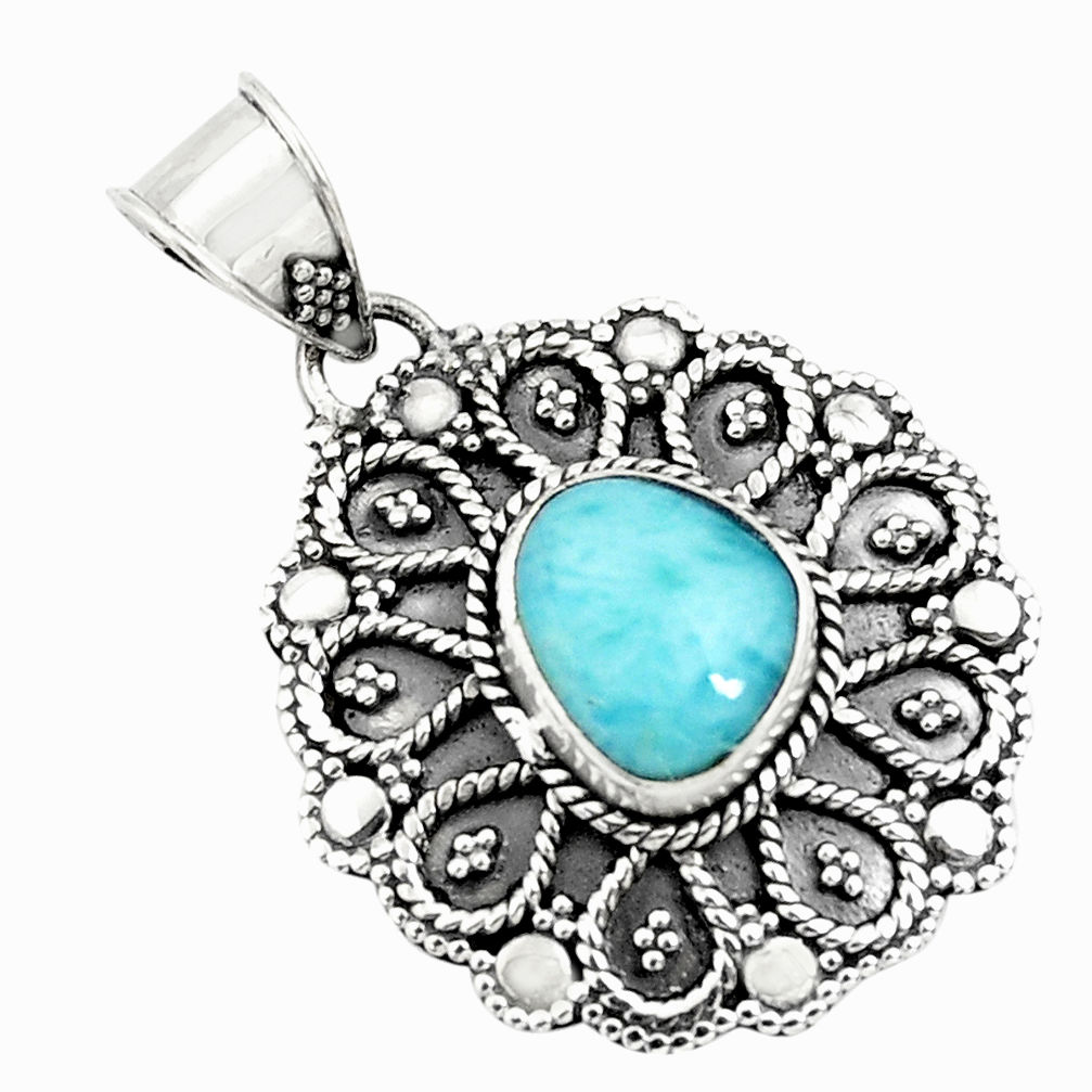 925 sterling silver 4.68cts natural blue larimar pendant jewelry p71256