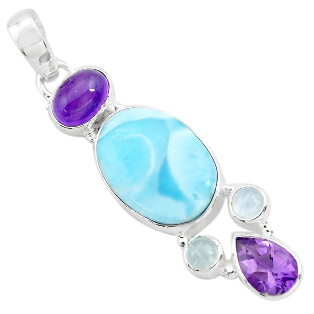 925 sterling silver 15.11cts natural blue larimar purple amethyst pendant p72050