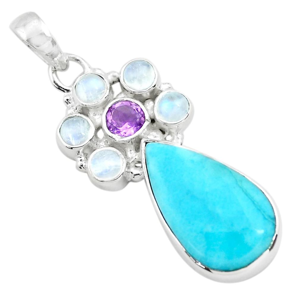 925 sterling silver 15.39cts natural blue larimar purple amethyst pendant p72072